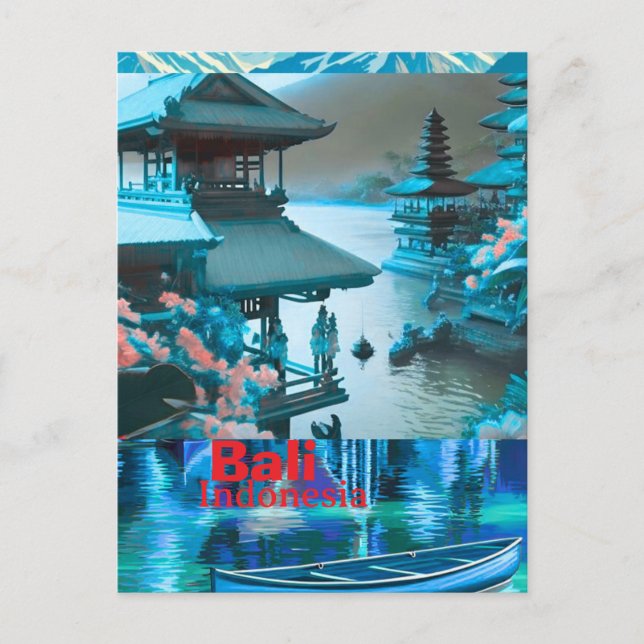 Bali Travel Postcard Art, Bali Skyline, Bali Indon Postkarte (Vorderseite)
