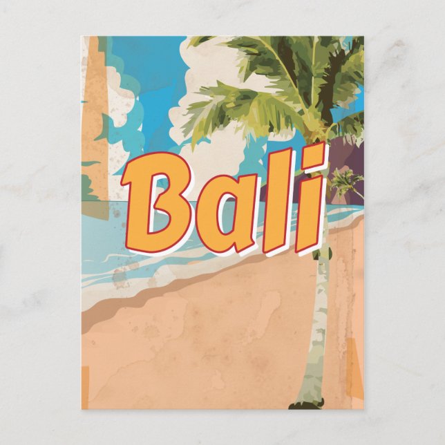 Bali Vintage Reiseplakat Postkarte (Vorderseite)
