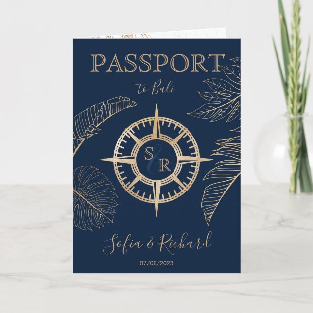Bali Wedding Destination Passport Weltkarte Einladung (Vorderseite)