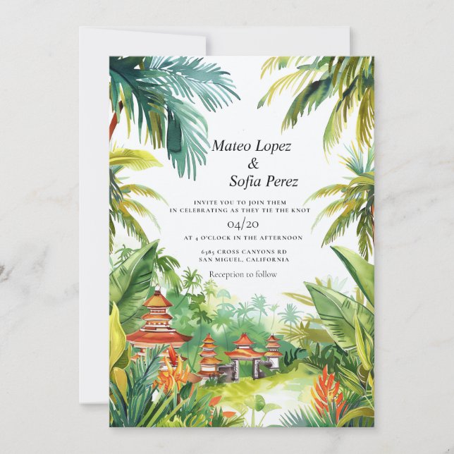 Bali Wedding lädt tropische Landschaft ein Einladung (Vorderseite)