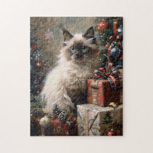 Balinese Kitten Christmas Cat Portrait Art