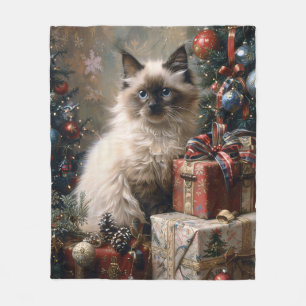 Balinese Kitten Christmas Cat Portrait Art Fleecedecke