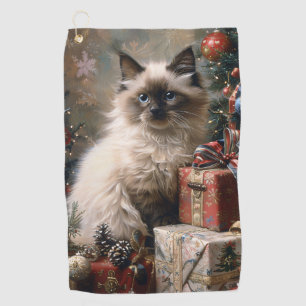 Balinese Kitten Christmas Cat Portrait Art Golfhandtuch