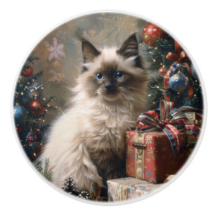 Balinese Kitten Christmas Cat Portrait Art Keramikknauf