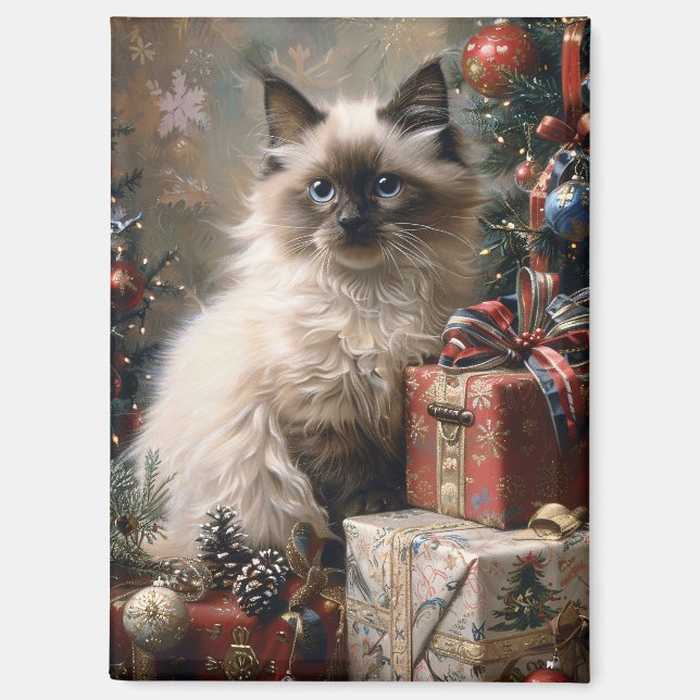 Balinese Kitten Christmas Cat Portrait Art Magnet (Vorderseite)