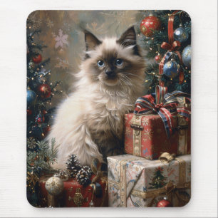 Balinese Kitten Christmas Cat Portrait Art Mousepad