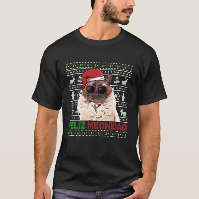 Balinesisch-Javanese Cat Feliz Meowidad Funny Chri T-Shirt (Vorderseite)
