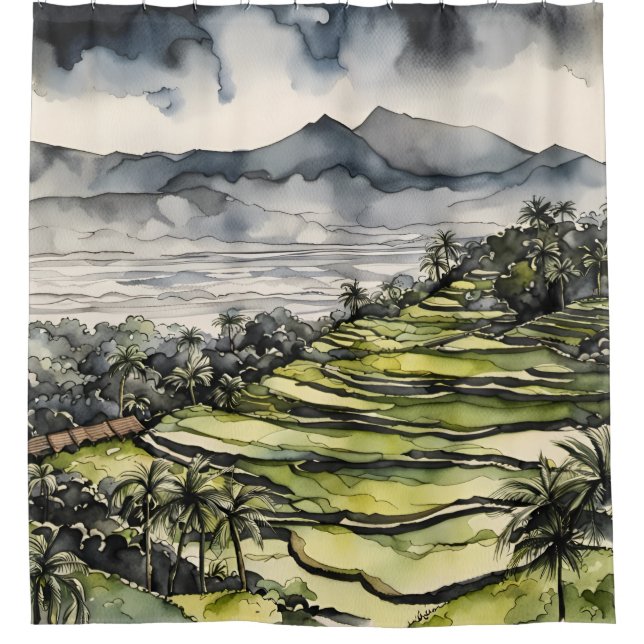 Balis Paddy-Symphonie Duschvorhang (Vorderseite)