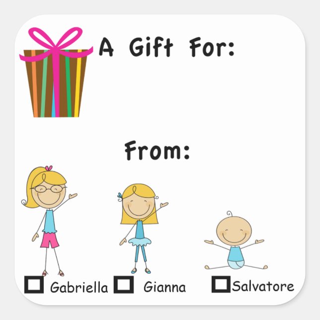 Balise Cadeau Adorable Avec Sticker 3 Noms Enfants (Devant)