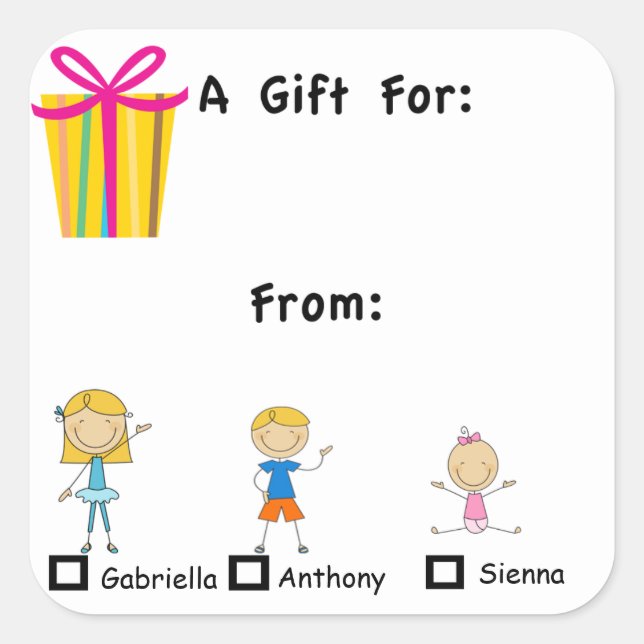 Balise Cadeau Adorable Avec Sticker 3 Noms Enfants (Devant)
