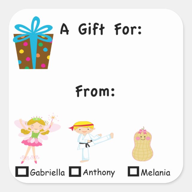 Balise Cadeau Adorable Avec Sticker Noms Enfants (Devant)