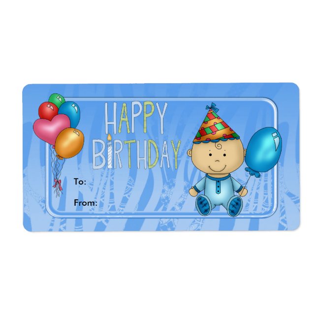 Balise cadeau enfant étiquette Anniversaire bleu (Devant)