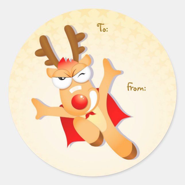 Balise cadeau rennes de Noël ronde Sticker (Devant)