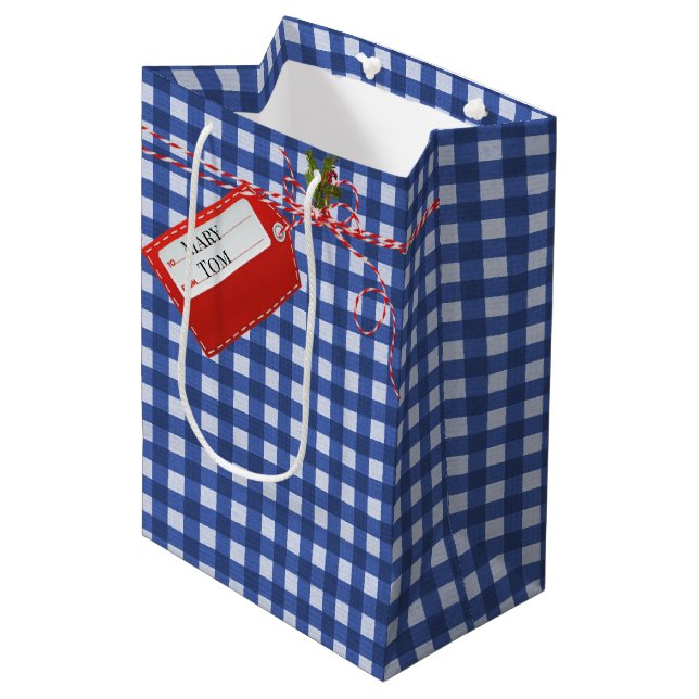 Balise cadeau rouge sur En vichy sac cadeau moyen (Devant Angle)
