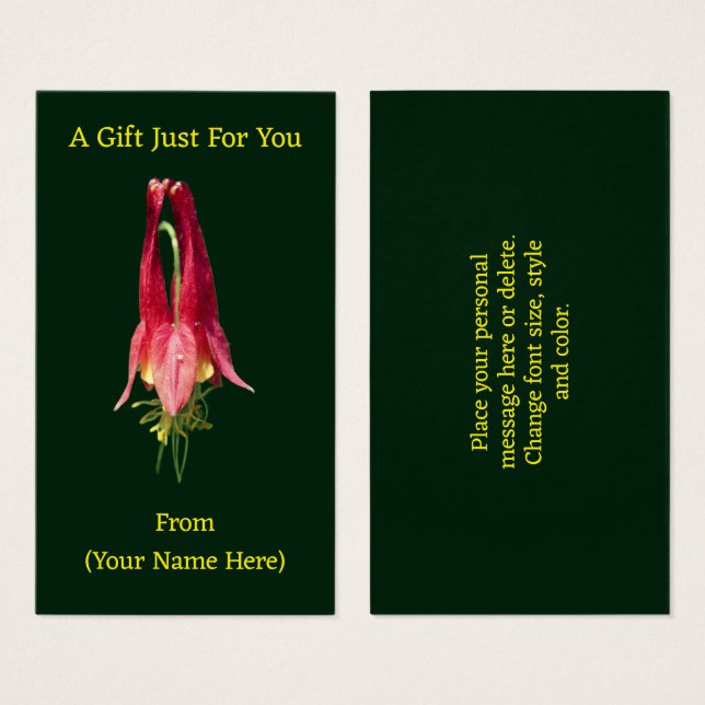 Balise de carte cadeau personnalisée Columbine Flo (Devant & derrière)