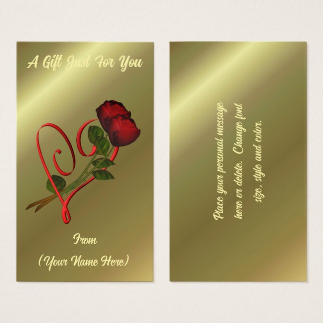 Balise de carte cadeau personnalisée Red Roses Hea (Devant & derrière)