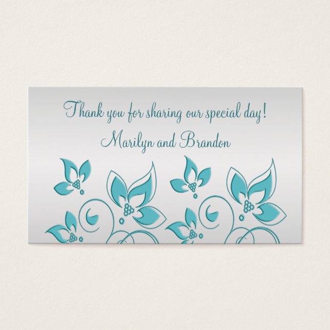 Balise de mariage floral argent et Aqua Favor (Devant)