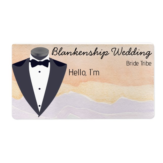 Balise de nom du Étiquette couleur d'aquarelle Tux (Devant)