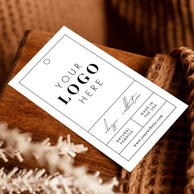 Balise de vente de logo commercial Hang Étiquette  (Modern black and white clothing price tag labels in professional apothecary style design)