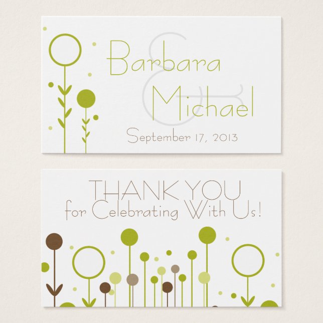 Balise Green Modern Floral Dot Simple Wedding Favo (Devant & derrière)