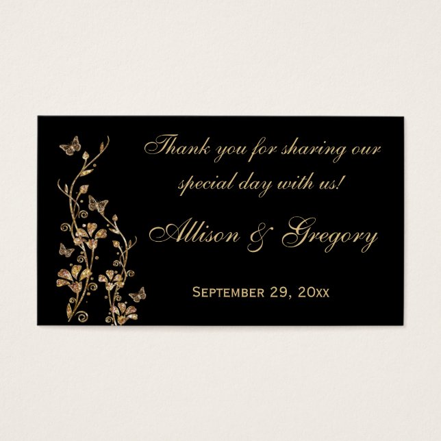 Balise Noir, Floral Or, Papillons Mariage Favor (Devant)