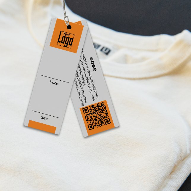 Balise Prix du logo orange gris simple QR Code (Simple Gray Orange Logo QR-Code Clothing Price Tag)