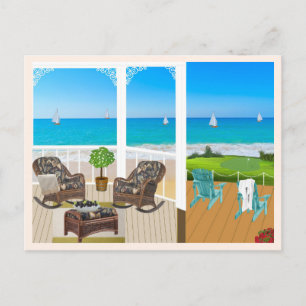 Balkon und Strand- und Meereslandschaft Postkarte