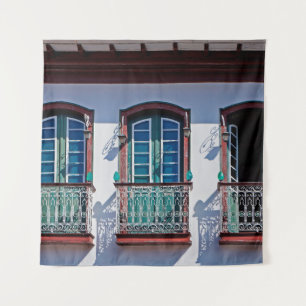 Balkone an der Fassade in Diamantina, Minas Gerais Wandteppich