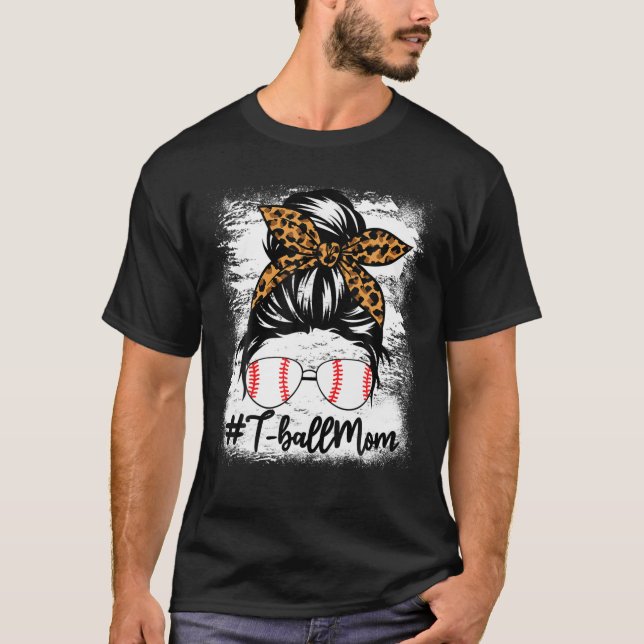 Ball Baseball Mama Leopard Bu gebleicht T-Shirt (Vorderseite)