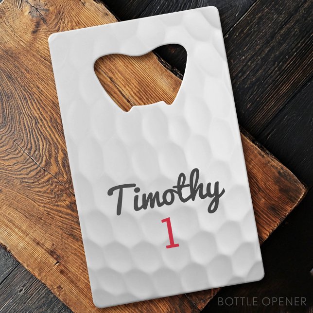 Ball de golf Dimples avec nom noir Numéro rouge (Custom Bottle Opener - Card Style)