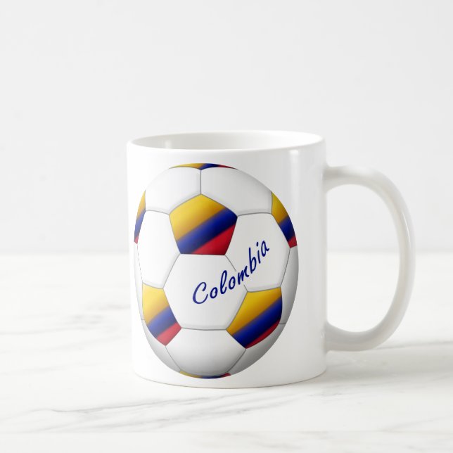 Ball des FUSSBALLS KOLUMBIENS Nationalflagge Kaffeetasse (Rechts)