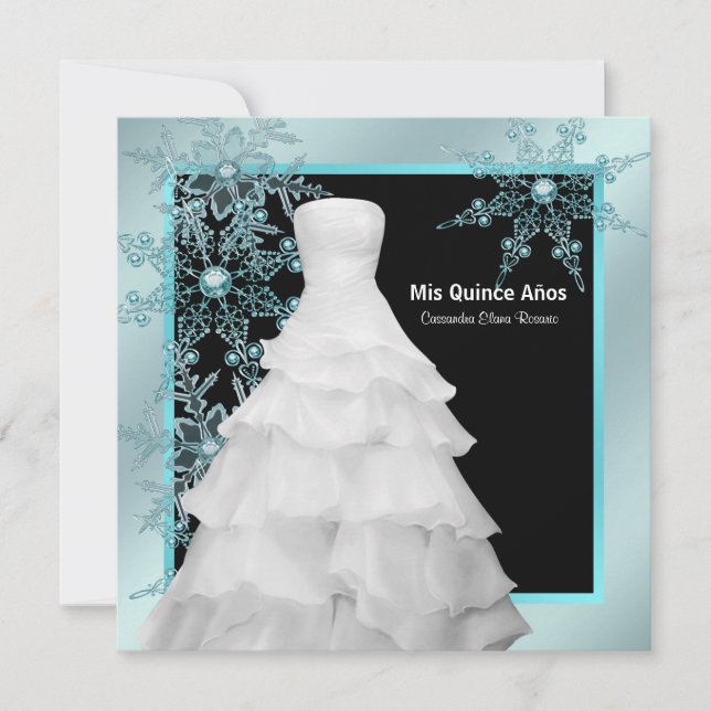 Ball Gown Aquamarin Blue Winter Schneeflocken Quin Einladung (Vorderseite)