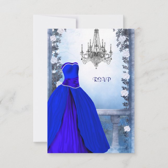 Ball Gown Royal Navy Blue Rose Quinceanera UAWG RSVP Karte (Vorderseite)