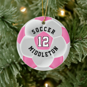 ⚽ Ball in Rosa und Weiß Keramik Ornament