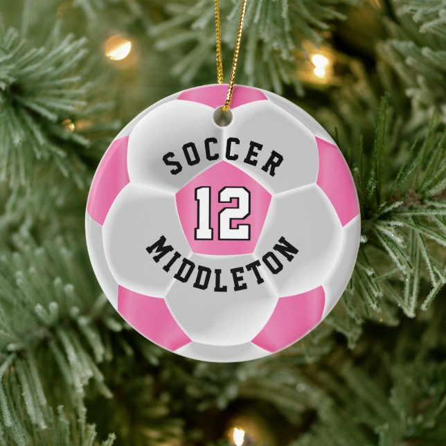 ⚽ Ball in Rosa und Weiß Keramik Ornament (Baum)