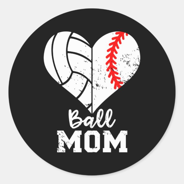 Ball Mama He Baseball Volleyball Mama Runder Aufkleber (Vorderseite)