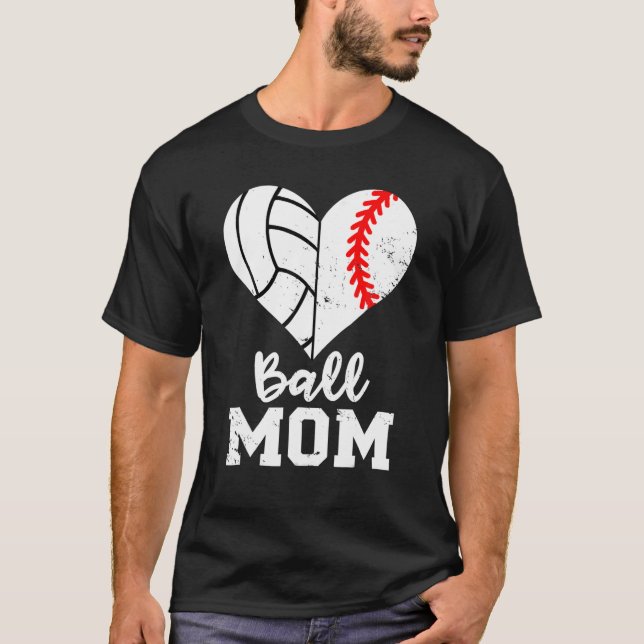 Ball Mama Heart Funny Baseball Volleyball Mama T-Shirt (Vorderseite)
