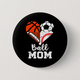 Ball Mama Herz Lustig Fußball Basketball Baseball Button