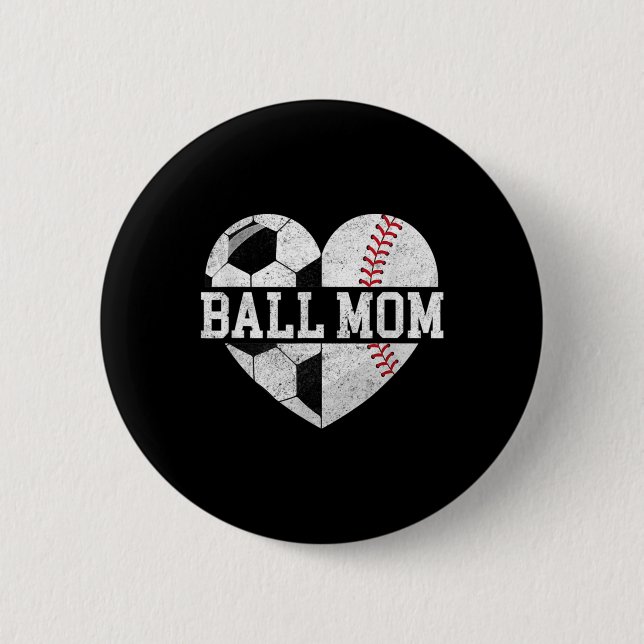 Ball Mama Herzspass Baseball Fußball Mama Button (Vorderseite)