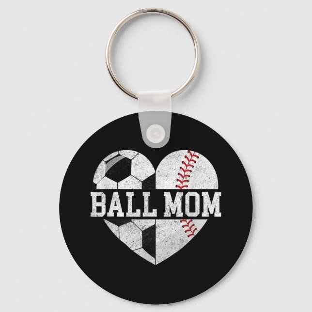 Ball Mama Herzspass Baseball Fußball Mama Schlüsselanhänger (Vorderseite)