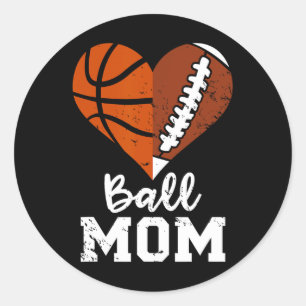 Ball Mama Herzspass Fußball Basketball Mama Runder Aufkleber