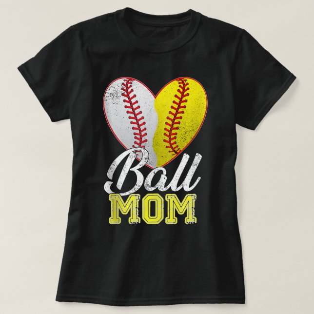 Ball Mama Mama Herz Baseball Softball Mutter T-Shirt (Design vorne)