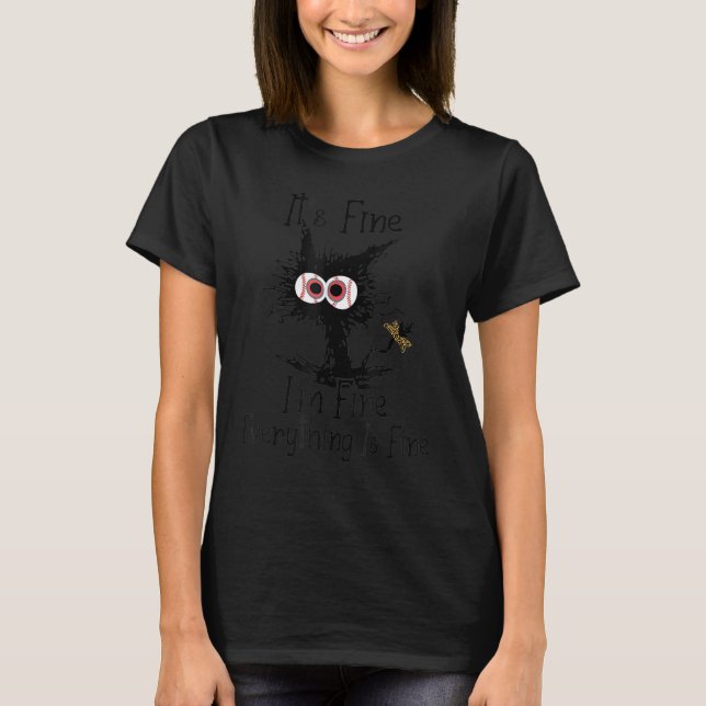 Ball Mama Messy Cat Softball Mama Mothe geblasen T-Shirt (Vorderseite)
