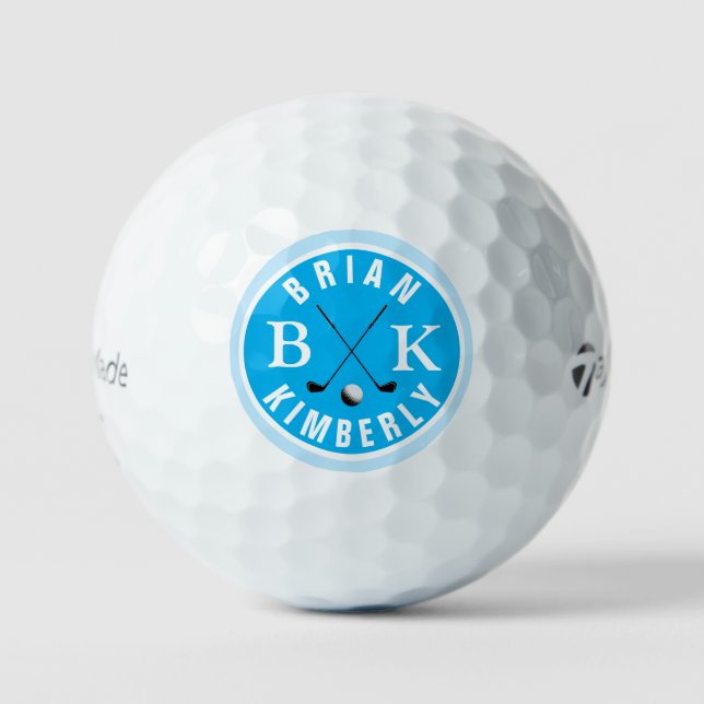 Ball mit Golfer Name & Initialen blauer Monogramm (Vorderseite)