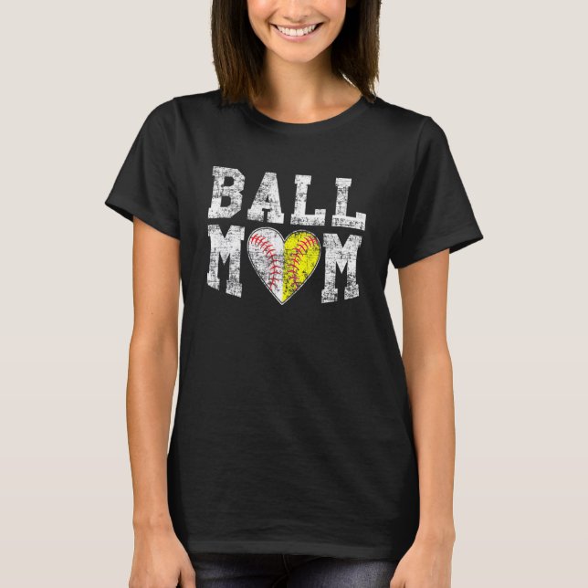 Ball Mom Baseball Softball Heart Sport Lover Funny T-Shirt (Vorderseite)