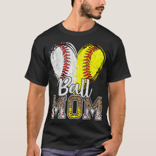 Ball Mom Heart Baseball Softball Mama Women Mother T-Shirt