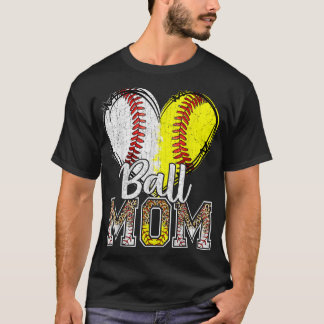 Ball Mom Heart Baseball Softball Mama Women Mother T-Shirt