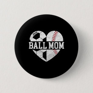 Ball-Mom-Shirt Herz Lustig Baseball Fußball-Mama Button