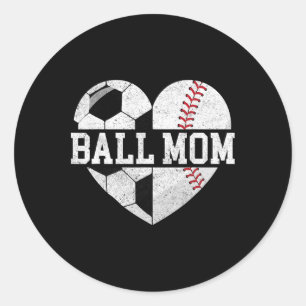 Ball-Mom-Shirt Herz Lustig Baseball Fußball-Mama Runder Aufkleber