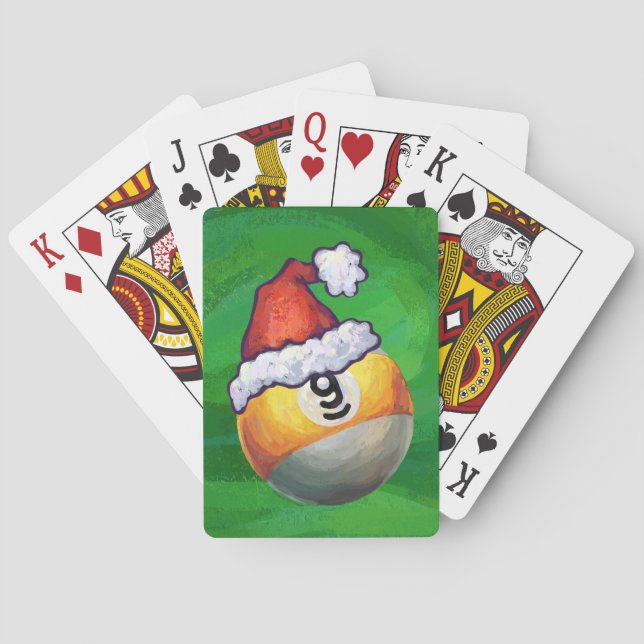 Ball neun in der Weihnachtsmannmütze auf Grün Spielkarten (Rückseite)